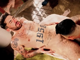 Asian stud gets his ass fucked by French hunk in missionary position
