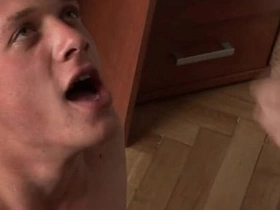 Young and straight twink gets a facial with cum on his face