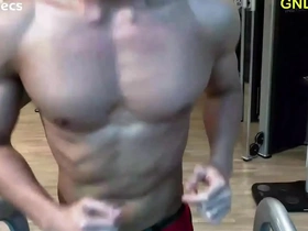 Young Asian man works out to have a good body for nipple licking.
