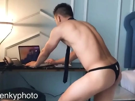 Gay Asian gets cum inside his mouth while having beans