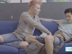 Logan and Oliver in hardcore twinks scene with rough anal sex and a facial finish.