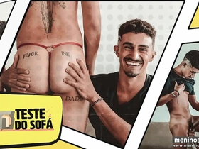 Sofa testing with bareback gay action