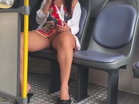 Young girl flaunts herself on the bus for fun