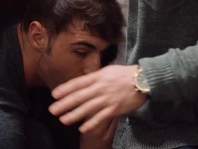Muscular men have deep throat and face fuck in office office