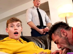Young gay Jack Bailey receives a hairy treat from stepdad Lawson James while being penetrated by Pierce Paris