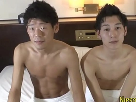 Gay twink gets a blowjob from an amateur Japanese guy
