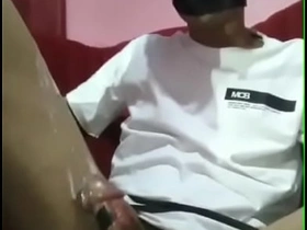 Asian boy takes a big load