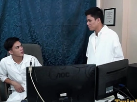 Asian medical uniform twinks bareback anal in the office